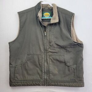 Cabelas Sherpa Lined Workwear Canvas Chore Vest Size 2XL Green Medium Hiking